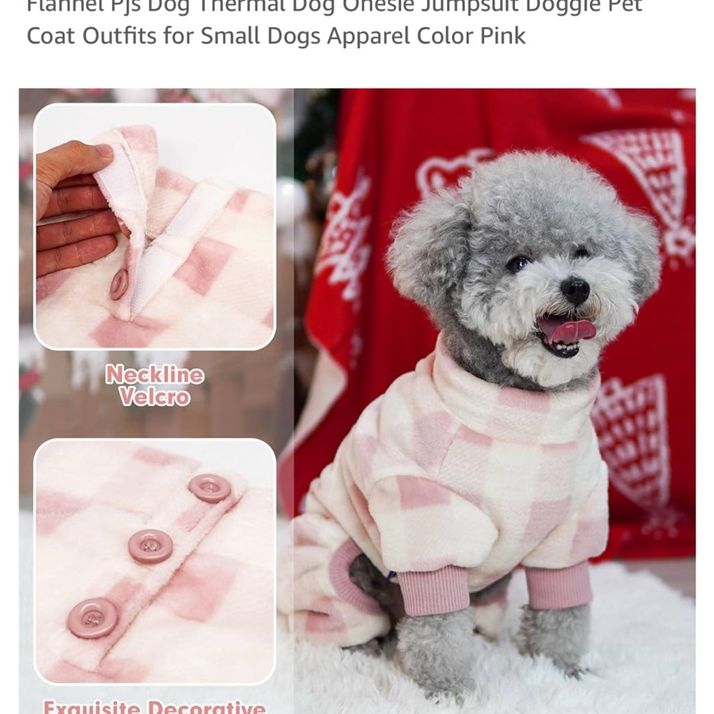 Dog Pajamas Christmas Pink Buffalo Plaid Flannel Thermal Onesie Jumpsuit size L